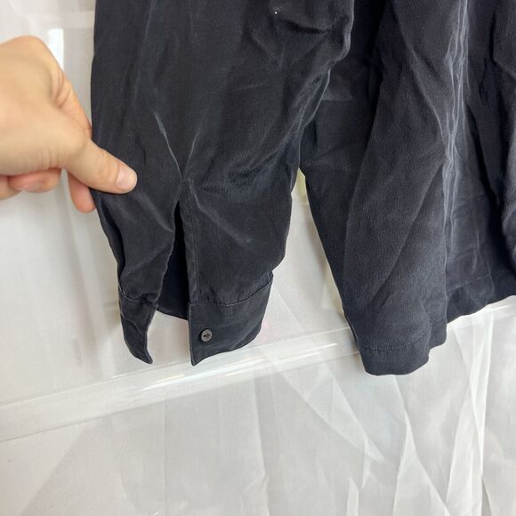 Norton Mcnaughton petites black 100% silk button down bloue sz PXL office - Picture 6 of 7